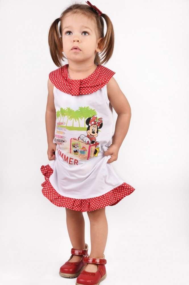 Disney ujjatlan Kislány ruha - Minnie Mouse - fehér-piros