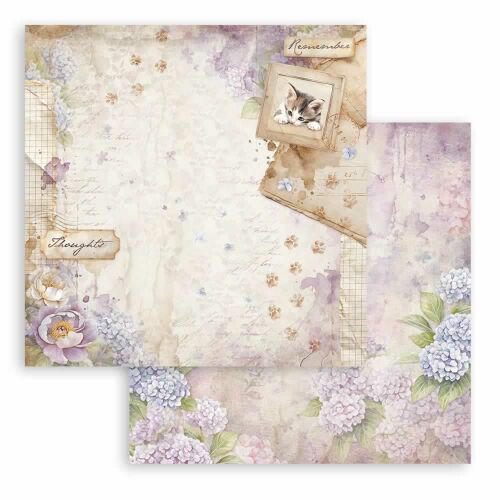 Quiet Days kitten scrapbooking papír, kétoldalas, virágos és cicás design 