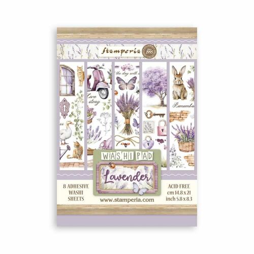 Stamperia Lavender Washi tömb, 8 A5 lap scrapbookinghoz és kézműveskedéshez - Rizspapír