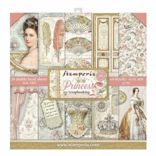 Stamperia Princess Scrapbooking Papír Tömb, 10 kétoldalas lap, 30x30 cm, vintage hercegnő téma - Dekorkarton
