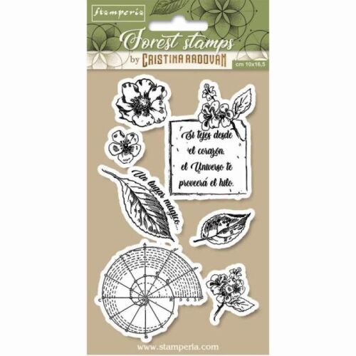 Stamperia Forest Stamps gumi pecsételő, botanikai témával, virágokkal és levelekkel. - Nyomda