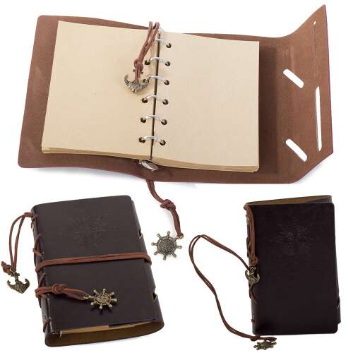 Vintage utazó napló, jegyzetfüzet 70 lap 15cmX10cm, sötétbarna