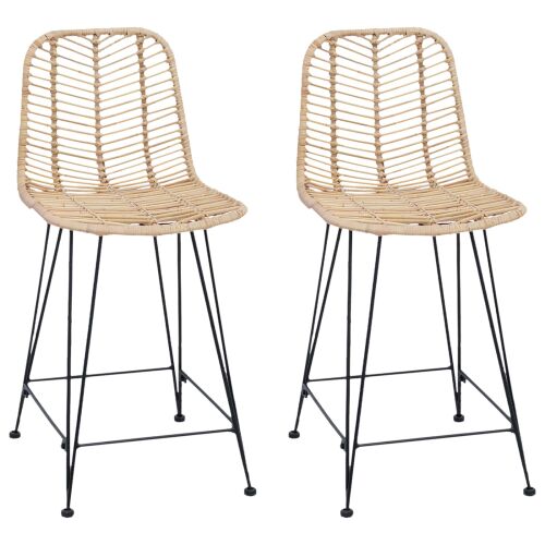 vidaXL Bárszék 2 pcs Természetes 44,5 x 54,5 x 97,5 cm Rattan és Vas