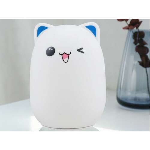 LED night light for kids, cat shaped, RGB, with remote control, white