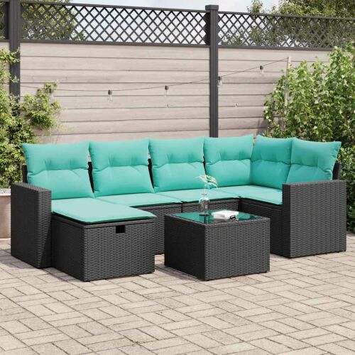 vidaXL 7 részes fekete polyrattan kerti ülőgarnitúra párnával 148165440 - Kerti ülőgarnitúra