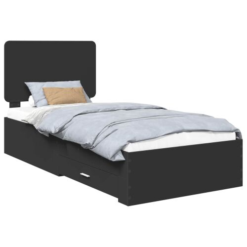 vidaXL Fekete Ágykeret Fejtámlával és Fiókkal, 75x190 cm - Ágykeret