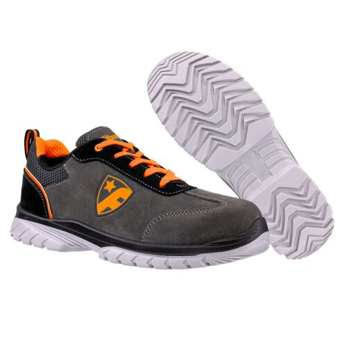 Footguard SMART ORANGE LOW S3 munkavédelmi cipő, szürke velúr bőr narancssárga részletekkel, acél orrmerevítő és középtalp, csúszásmentes talp - Munkavédelmi lábbeli
