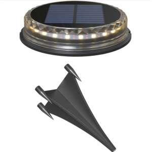 Solarbetriebene Bodenleuchte mit 8 LEDs, schwarz und silber, mit Erdspieß - Solarlaterne