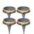 Set of 4 solar powered ground lights with 8 LED lights, black and silver, with stakes