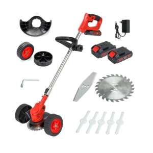 Kiyoshi Kerekes Elektromos Fűkasza Dupla Akkumlátorral 24V, trimmer de gazon fără fir cu roți, 2 baterii, lamă de ferăstrău și accesorii - Masini de tuns iarba