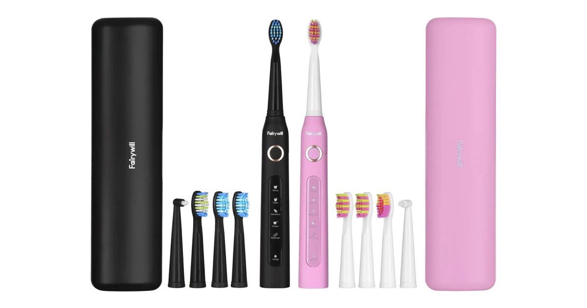 FairyWill FW-507 Sonic Electric Toothbrush Set, Black-Pink