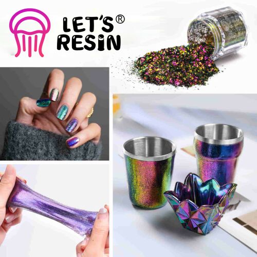 Let's Resin kaméleon effekt lime csillám felhasználása: körömdíszítés, műgyanta kézművesség, slime, röviditalos poharak - Művészet és hobbi