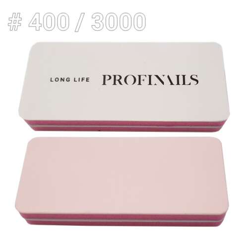 Profinails Long Life körömreszelő buffer, 400/3000 szemcseméret, rózsaszín és fehér, kétoldalas