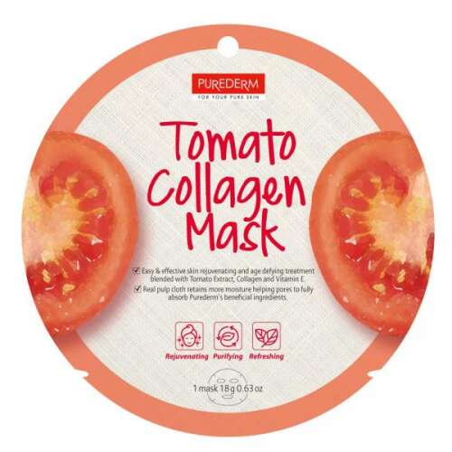 Purederm paradicsomos kollagén maszk, egyetlen lapból álló arcmaszk paradicsom kivonattal, kollagénnel és E-vitaminnal a bőr megújításához, tisztításához és felfrissítéséhez
