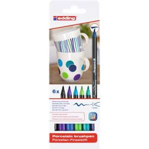 EDDING Pinselfarbset für Porzellan, EDDING "4200 Cool color", 6 verschiedene Farben 43399144 Textmarker