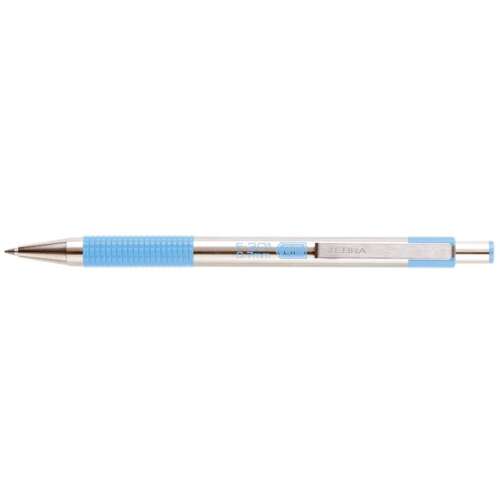 ZEBRA Golyóstoll, 0,24 mm, nyomógombos, rozsdamentes acél, pasztellkék tolltest, ZEBRA "F-301", kék