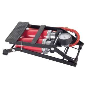 Autós lábpumpa, két hengeres, biciklipumpa fekete/piros