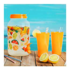 Csapos Italtartó  4 db pohárral narancssárga mintás