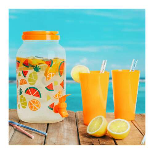 Csapos Italtartó  4 db pohárral narancssárga mintás 43410876