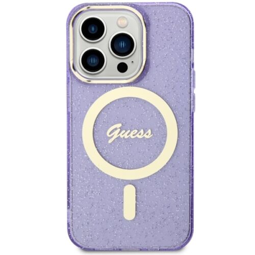 Guess iPhone 14 Pro Max lila csillámos MagSafe tok elölnézetből - Sport telefontok