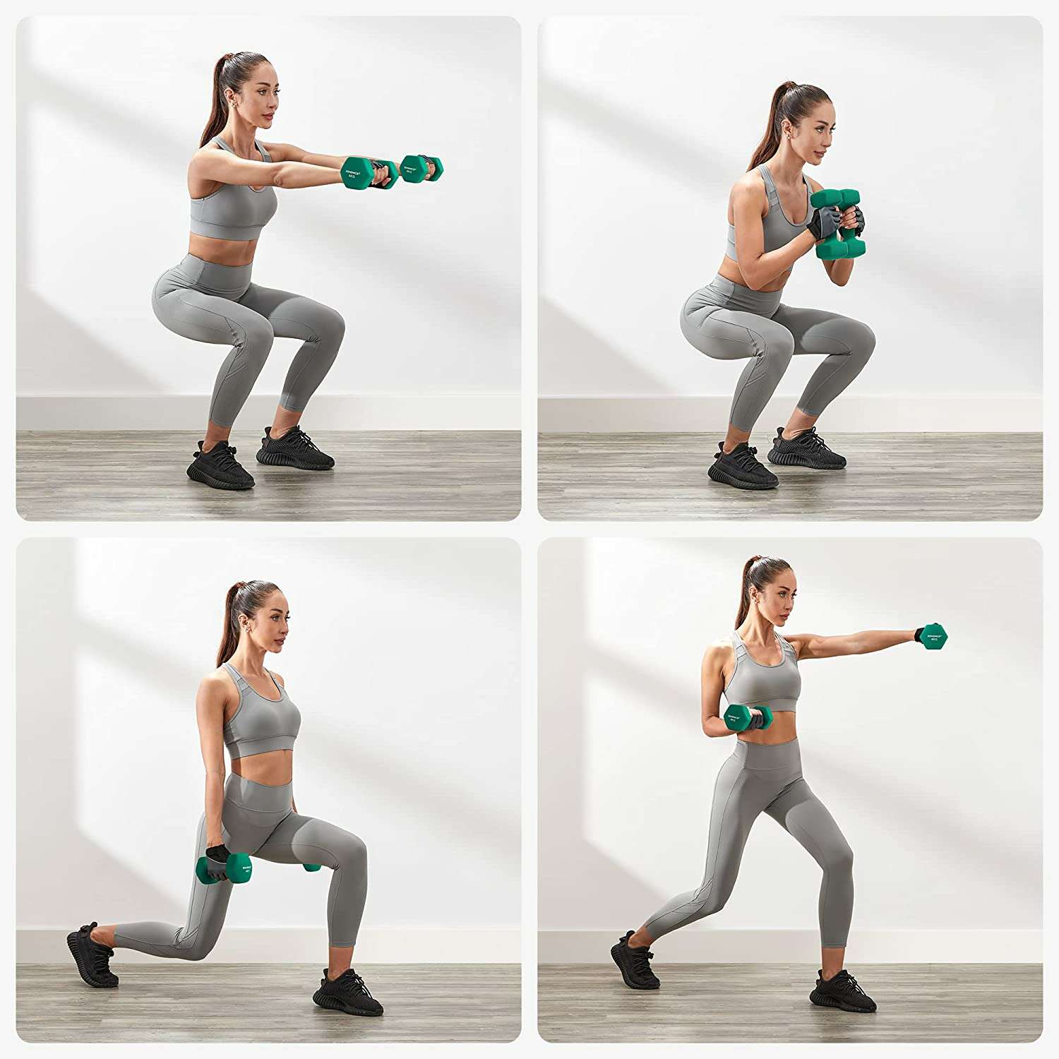 súlyzó készlet, 2 db-os súlyzó szett csúszásmentes matt felülettel 2 x 4 kg, zöld