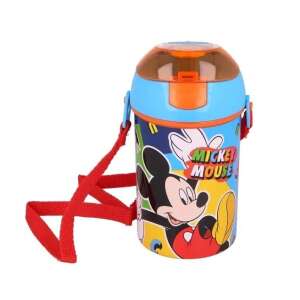Disney Mickey Mouse Wasserflasche mit Strohhalm, 450ml, blau, roter Gurt - Lebensmittel- & Getränkebehälter