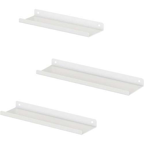 Set de 3 rafturi plutitoare metalice albe pentru decorarea peretilor