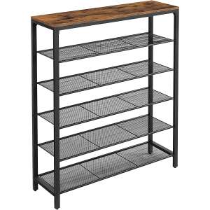 Stalak za cipele na 6 razina, metalne mrežaste police, 100x110x30 cm, smeđe-crni | VASAGLE 97907577 - Namještaj