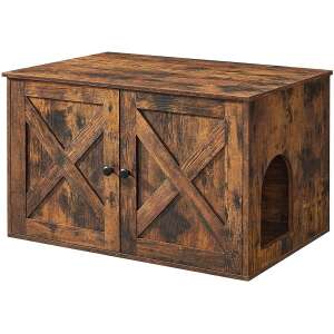 FEANDREA rustic maro cutie ascunsă pentru litieră cu design de ușă de hambar - Petshop