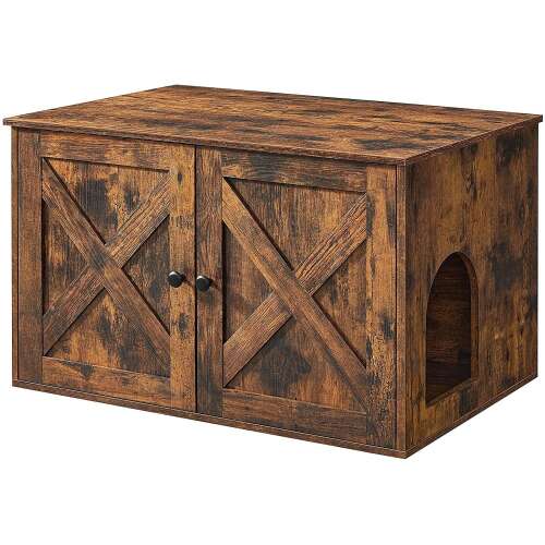 FEANDREA rustic maro cutie ascunsă pentru litieră cu design de ușă de hambar