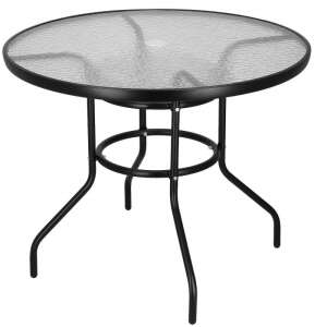 Springos 90 cm round garden table with glass top and metal frame - Garden Table