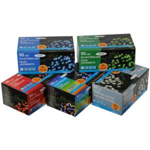 Grundig piros, napelemes LED Fényfüzér 50db izzóval