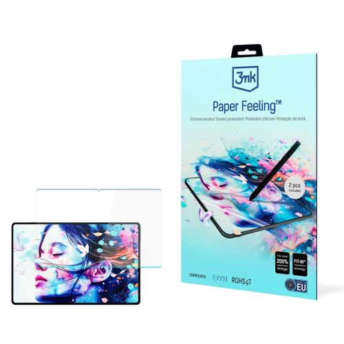 3mk Paper Feeling képernyővédő fólia Samsung Galaxy Tab S11 Ultra készülékhez, csomagolás és alkalmazási példa - Képernyővédő fólia