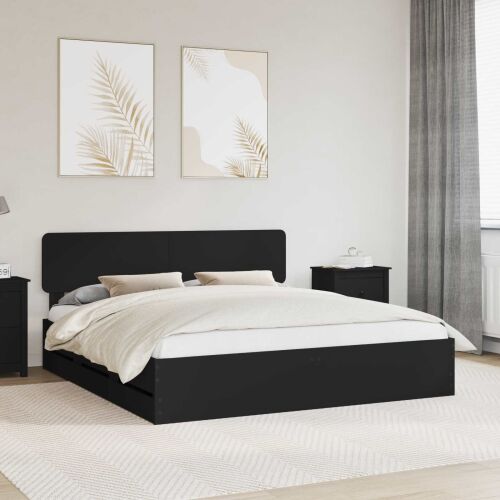 vidaXL Ágykeret fiókkal fejtámlával Fekete 200 x 200 cm Mérnöki fa 148869930 - Ágykeret