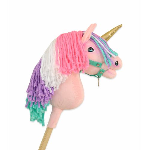 Hobbiló Unikornis pálcaló játék, rózsaszín, színes sörénnyel és arany szarvval - Hobby horse