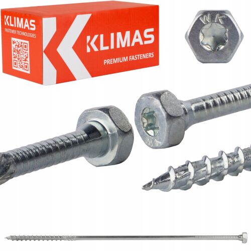 Klimas WKCH-08300 hatlapfejű összekötő csavarok csomagolása és közeli képek - Csavar