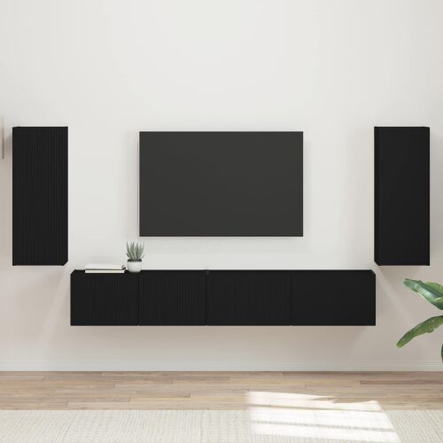 vidaXL fekete falra szerelhető TV egység nappali környezetben - TV és médiatároló bútor
