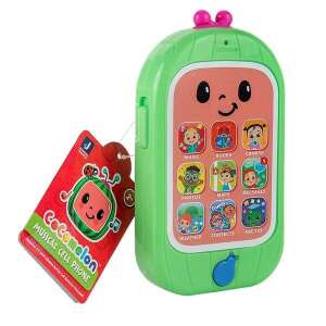 CoComelon zenélő játék mobiltelefon, zöld játéktelefon gombokkal és fényekkel, szereplőkkel, mint JJ, YoYo és TomTom - Zenélő játék
