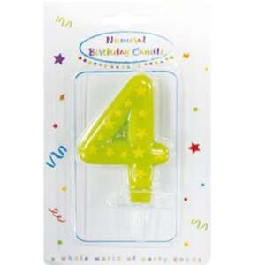Green number 4 birthday candle with stars, numeral birthday candle - Party Supply