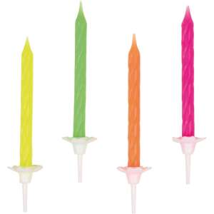 Set of 4 neon birthday candles, yellow, green, orange, pink - Amscan Birthday Candle & Cake Topper