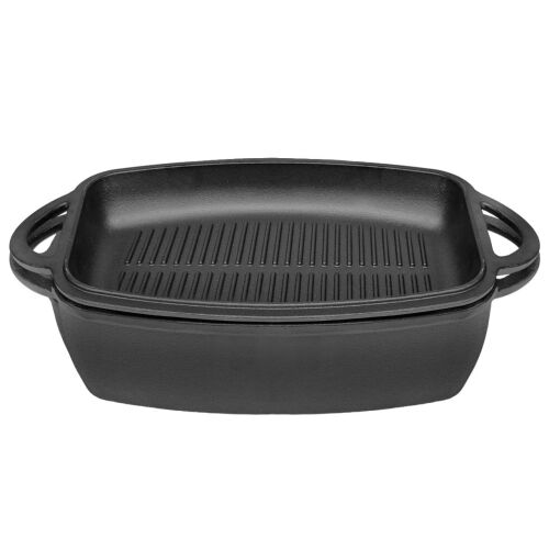 KRISBERG KS-2570 3,8L Öntöttvas sütő grillserpenyő fedővel - Öntöttvas edény