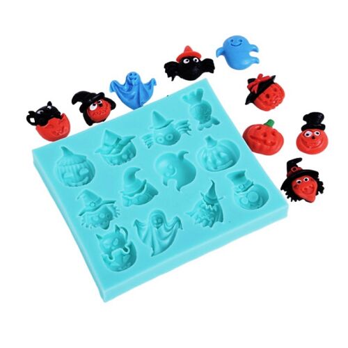 Halloween szilikon forma fondant-hoz, szellemekkel, tökökkel, pókokkal és boszorkánykalapokkal. - Sütőforma