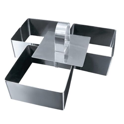 Desszertgyűrű készlet 8 x 4 cm magas / 3 db négyzet, négyzet alakú desszert gyűrű készlet, rozsdamentes acél - Sütőforma