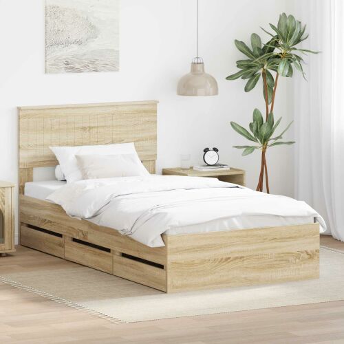 vidaXL Ágykeret fiókkal tárolóval Sonoma tölgy 100 x 200 cm Mérnöki Fa 164715931 - Ágykeret