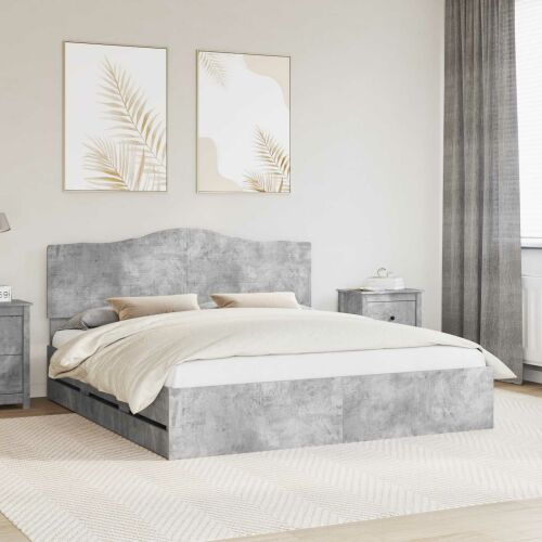 vidaXL Ágykeret fiókkal tárolóval Beton Szürke 200 x 200 cm Mérnöki Fa 164717383 - Ágykeret