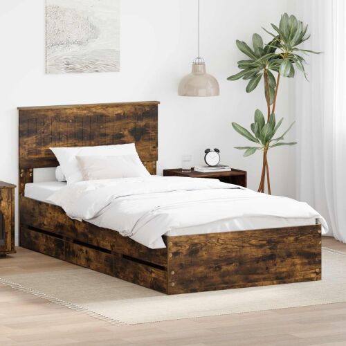 vidaXL Ágykeret fiókkal Füstölt tölgy 100 x 200 cm Mérnöki Fa 164715936 - Ágykeret