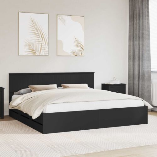 vidaXL Ágykeret fiókkal fejtámlával Fekete 200 x 200 cm Mérnöki Fa 164715721 - Ágykeret