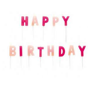 Happy Birthday Kerzen, rosa, 11 Buchstaben, Kuchen Dekoration - Amscan