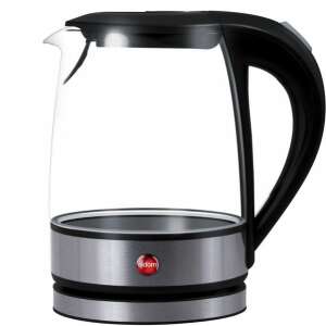 ELDOM C410 LITEA electric kettle with a glass body, black handle, and stainless steel base - Eldom