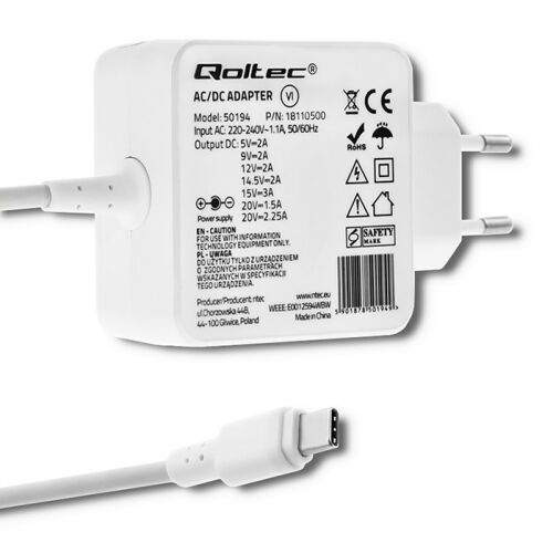 Qoltec 45W USB-C PD fali töltő okostelefonokhoz és laptopokhoz - Hálózati adapter